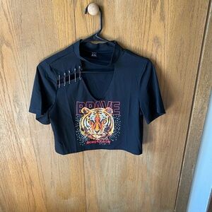 Brave Black Graphic Crop Top